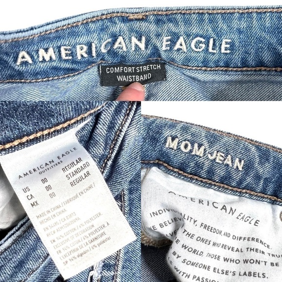 American Eagle Outfitters AEO Distressed High Waisted Mom Blue Jeans Size 00 - Picture 8 of 15